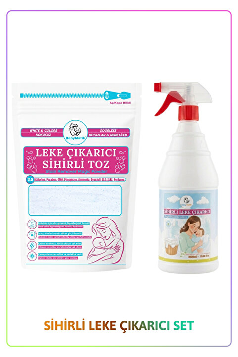 BabyMatik Çamaşır Leke Çıkarıcı Kokusuz Toz Deterjan ve Çok Amaçlı Leke Çıkarıcı Sprey, 2'li Magic Set