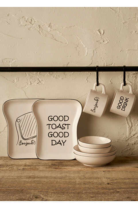 Bella Maison Toast Seramik 8 Parça 2 Kişilik Kahvaltı Takımı Siyah