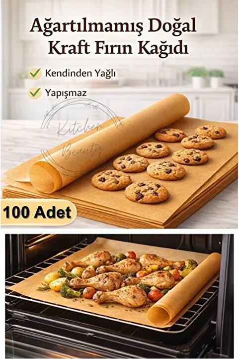 İndirimKap 100 Adet Fırınlanabilir Kendinden Yağlı Pişirme Kağıdı 30x40 Fırın Kağıdı Airfryer Kağıdı
