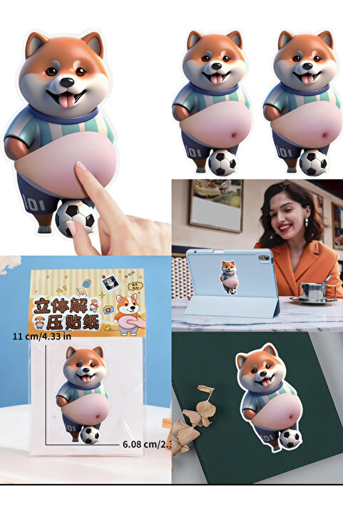 Innovate Store 3D Kabartmalı Sukuşi Yumuşak Göbekli Shiba Inu Köpek Sticker Stres Alıcı Sıkılabili Squishy