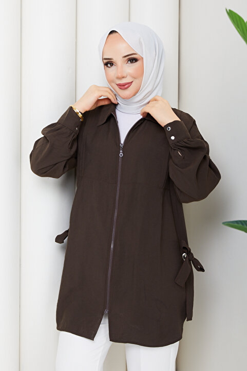 Pamuk Butik Kadın Kuş Gözü Detaylı Fermuar Kapamalı Tunik