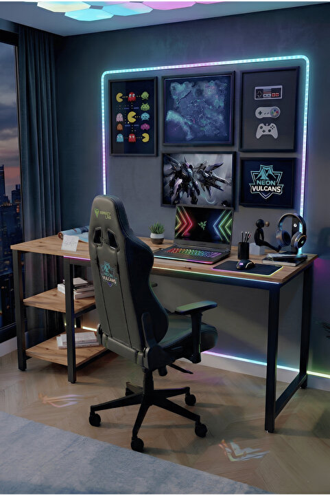 reflekta Raflı Oyuncu Masası 60x160 cm. Gaming Masa Demonte