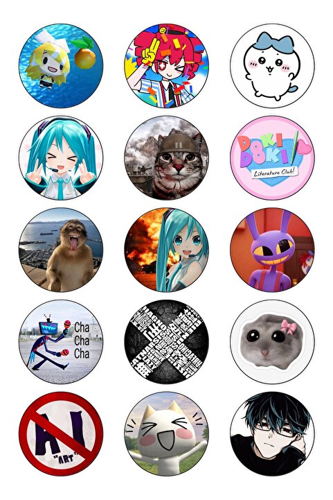 Punky Store Trend-9 Karışık Tasarım 15’li Rozet Seti – Anime, Kedi, Oyun ve Eğlenceli Figürlü Metal Pin