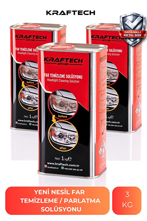 Kraftech Yeni Nesil Premium I Buharlı Far Temizleme Sıvısı Ve Parlatma Solüsyonu I Kloroform Uyumlu I 3 Kg