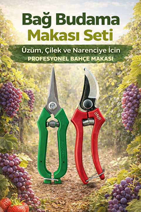 ByKurt Eğri Bağ Budama Makası 20CM ve Meyve Toplama Makası 19CM Üzüm Çilek Narenciye İçin