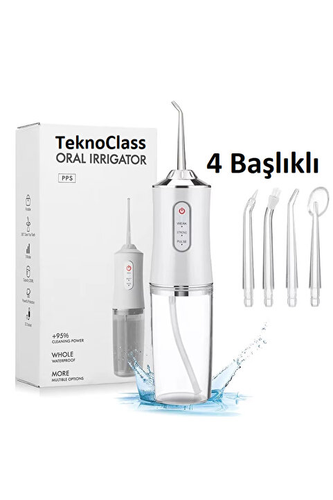 TeknoClass Şarj Edilebilir 4 Başlıklı Taşınabilir Diş Protez Bakım Ve Ağız Duşu BEYAZ