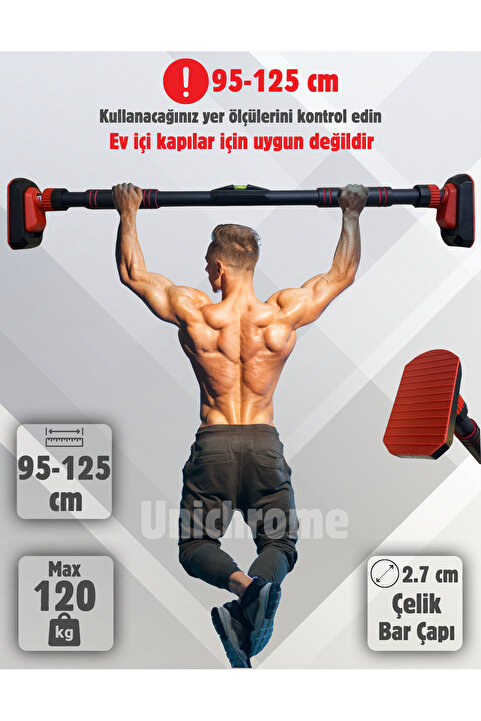 Unichrome Yeni Nesil 95-125cm Koridor Barfiksi Barfix Aleti Çubuğu Çekme Barı Demiri Bar Kapıya Uygun Değildir