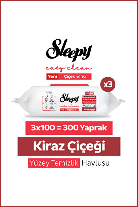 Sleepy Easy Clean Kiraz Çiçeği Yüzey Temizlik Havlusu Mendili 3x100 (300 Yaprak)