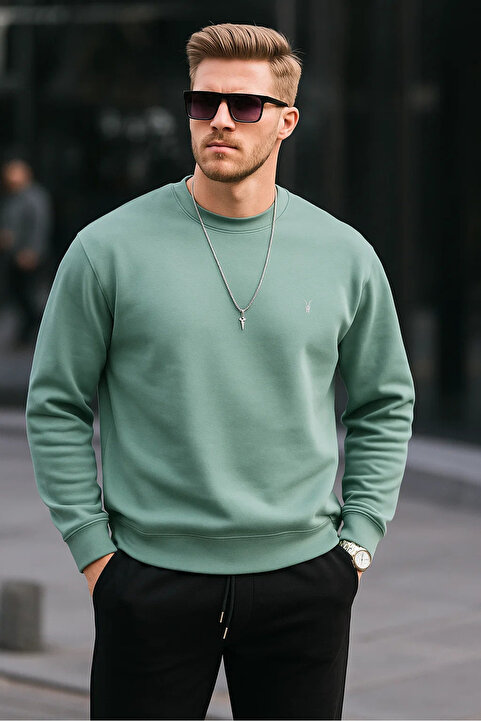 COMBİNE MİCHAİL Çağla Renk Basic Bisiklet Yaka Relaxed Regular Erkek Sweatshirt