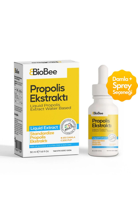 BioBee Sıvı Propolis Alkolsüz ve Glutensiz Extract Liquid 30 ml. (Gaga Sprey Hediyeli)