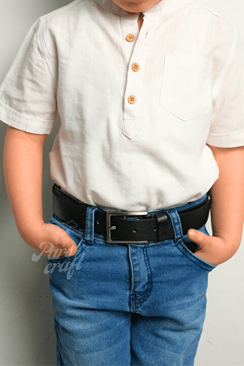 Parscraft Çocuk Kemeri %100 Hakiki Deri 3 cm Siyah Yumuşak Kopma Kırılma Olmaz
