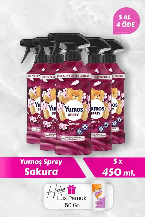 Yumoş Sakura Sprey, 5 AL 4 Öde 450 ml, Pamuk Hediyeli