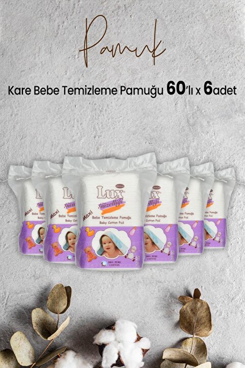 LUX Kare Bebe Temizleme Pamuğu 60' lı x 6 Adet