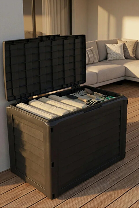 POLİVAHOME 140 Lt Sandık Bahçe Balkon Kiler Depolama Kiler Su Geçirmez, Dayanıklı Plastik Organizer