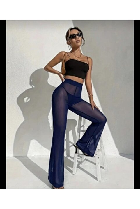 KİM Kİ O KADIN YAZ SEKSİ ŞEFFAF MESH FLARE CASUAL UZUN PLAJ PANTOLON