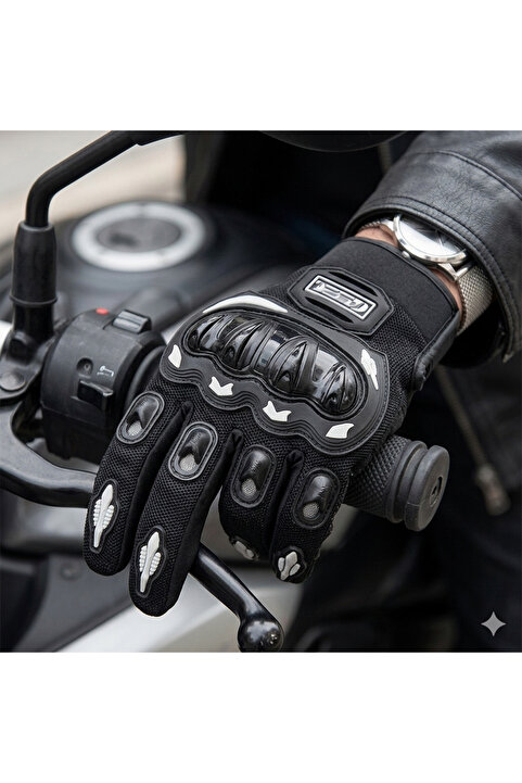 Moonrider Motor eldiveni Kemik Korumalı Siyah Dokunmatik Unisex Motosiklet Eldiveni MR-G1