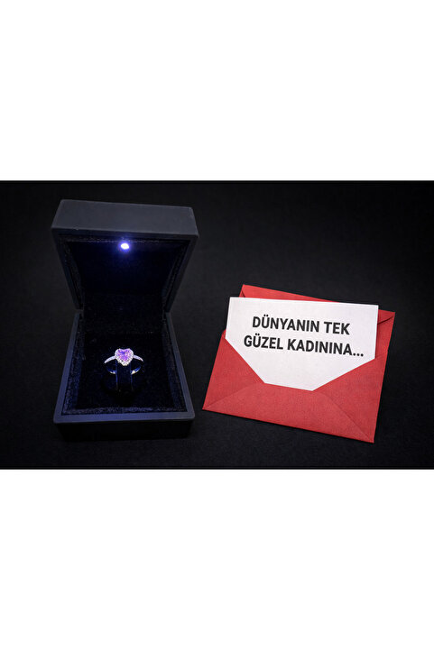 Nutly Accessories Işıklı Kutuda Pembe Kalpli Yüzük Ayarlanabilir Ciddi İlişki Yüzüğü
