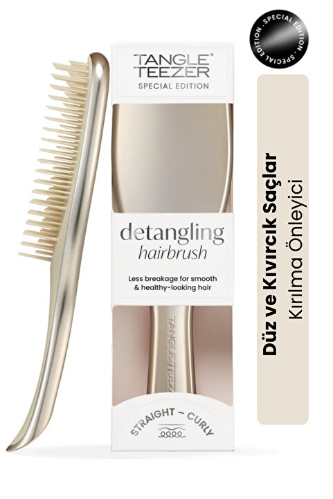 Tangle Teezer Ultimate Detangler Chrome Champagne Gold Islak & Kuru Düz ve Kıvırcık Saçlar için Saç Fırçası-Tarak