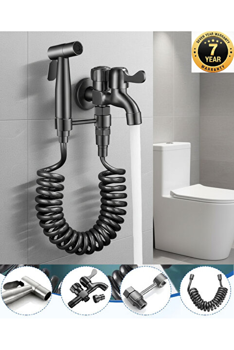 OEM Banyo Tuvalet Taharet Musluğu Spiralli Bide ve Hortum Başlığı 7 Yıl Garanti Antrasit İthal