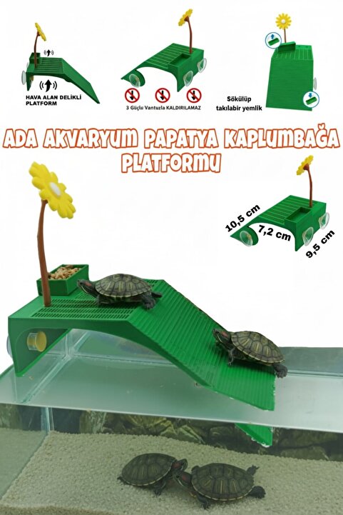ADA AKVARYUM Papatya Su Kaplumbağası Rampalı Dinlenme Platformu Yemlikli