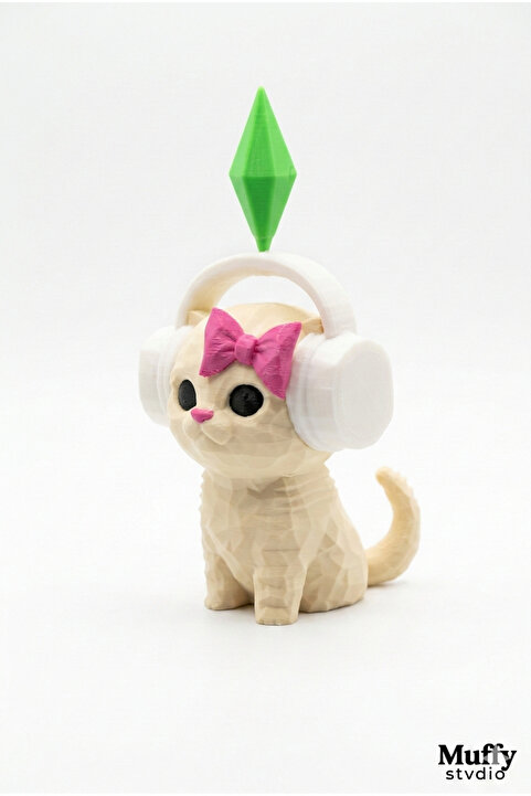 Muffy Stvdio Viral PlumBob Kristalli Kulaklıklı Kedi Figürü - (11 CM) Dans Eden Kedi Masa Üstü Dekorasyon