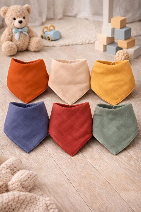 Pico Baby %100 Pamuk Müslin Kumaş / Çıtçıtlı / Düz Renkli / Bebek Salya Önlük & Fular ( 6 adet)