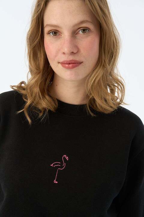 Reflect Studio Flamingo SuperSoft Crop Sweatshirt - Siyah