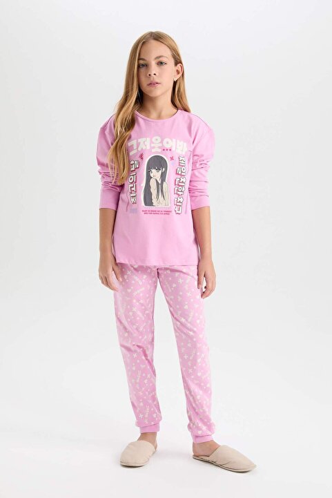 Defacto Pijama Takımı Baskılı Uzun Kollu Üst Uzun Alt Kız Çocuk D8191A8NS