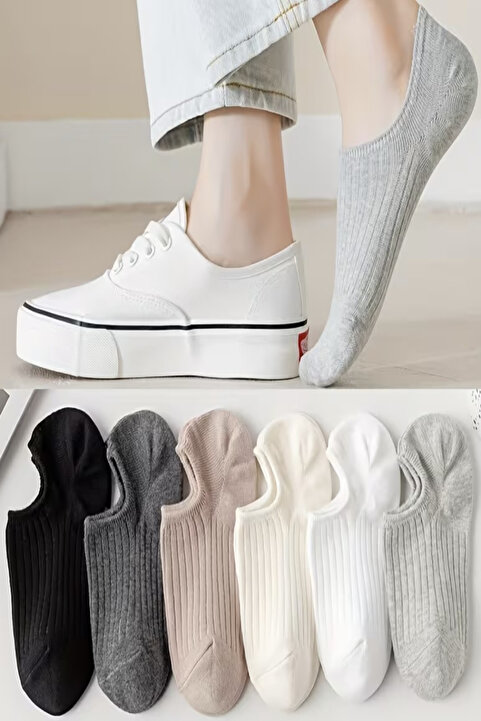 Ozzy Socks 6 Çift Kadın Şık Çizgili Rahat Sneaker Çorap