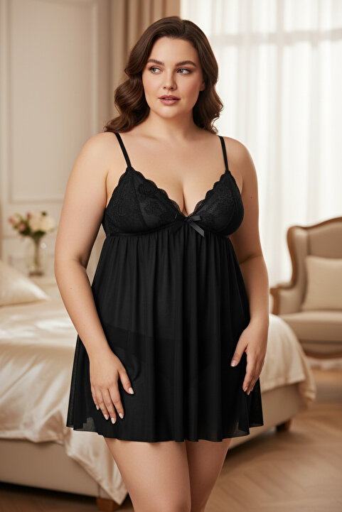 Nathalie Lingerie Kadın Dantel Detaylı Tül Gecelik B-2049