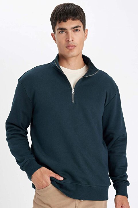 Defacto Comfort Regular Fit Rahat Kalıp Fermuarlı Dik Yaka Basic Düz Sweatshirt X7405AZ22AU