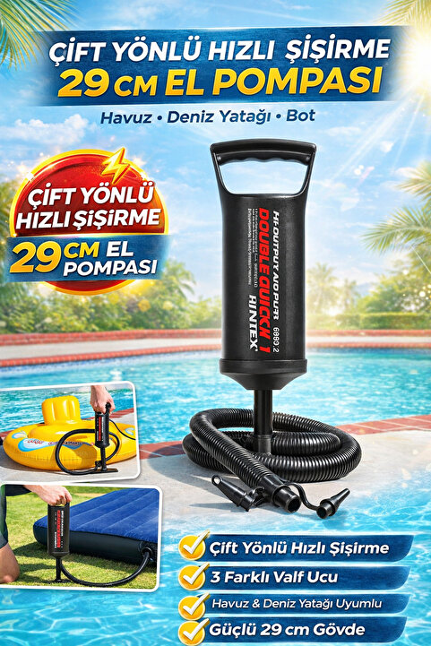 YILDIRIM OYUNCAK 29cm Çift Yönlü El Pompası – Şişme Havuz, Kamp ve Deniz Yatağı Bot İçin Hızlı Şişirme Pompası