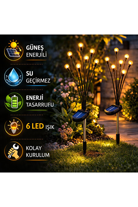 ARVALE Güneş Enerjili Ateş Böceği Bahçe Lambası 1 Adet 6’lı Demet Solar Dekoratif Bahçe Aydınlatması