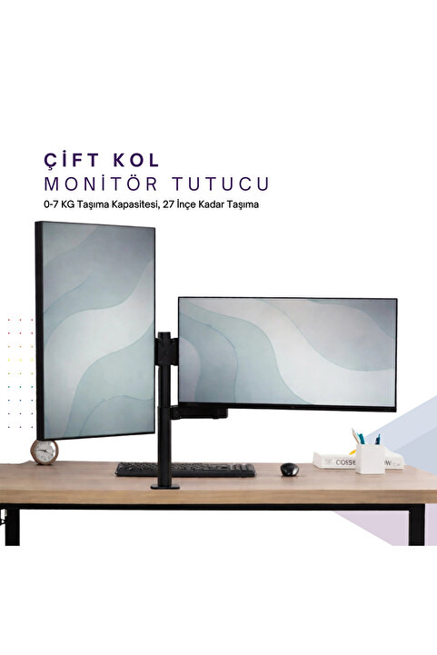 DailyTech Masaüstü Ayarlanabilir 14-32” Çift Kol Monitör Tutucu