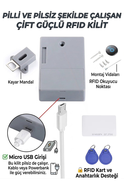 Konk Tools RFID Kartlı Görünmez Dolap Kilidi - Mobilya ve Ofis İçin Gizli Güvenlik Kilidi Akıllı Elektronik Kol