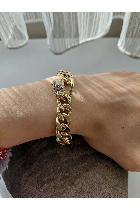 lavantebutik Xuping Özel Tasarım Gurmet Kaplan Model Zirkon Taşlı 14 k Renginde Çelik Bileklik