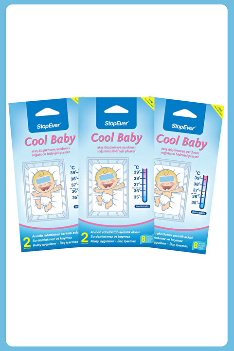 StopEver Cool Baby Ateş Düşürmeye Yardımcı Soğutucu Hidrojel Plaster -3x2 Adet (3'lü)