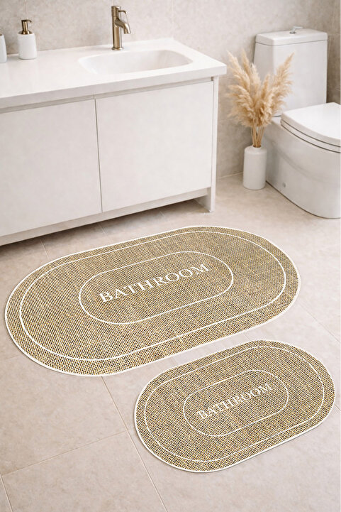 Decomia Home Dijital Kaymaz Yıkanabilir Jüt Görünümlü Bath Modern Banyo Paspası Banyo Halısı Klozet Takımı