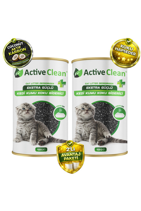 Active Clean Plus Kedi Kumu Koku Giderici 420g 2li Set