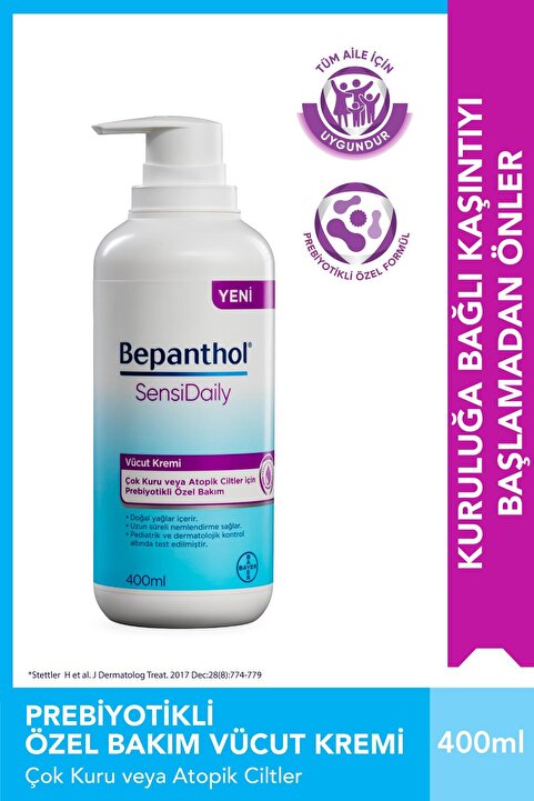 Bepanthol SensiDaily Vücut Kremi 400 ml Çok Kuru veya Atopik Ciltler İçin Prebiyotikli Özel Formül