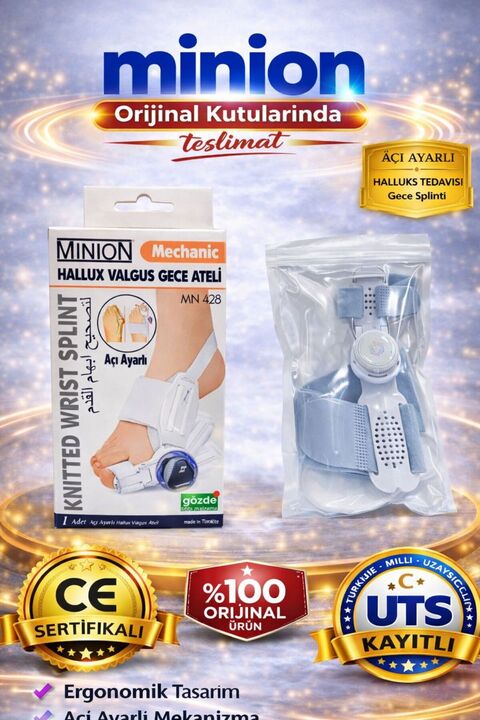 Minion Hallux Valgus Açı Ayarlı Gece Ateli Ayak Baş Parmak Kemik Çıkıntısı Düzeltici Aparat Atel