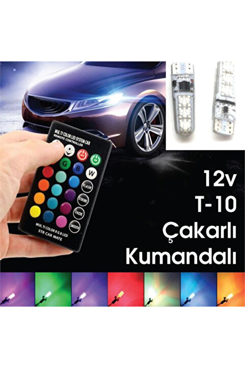 Genel Markalar Silikon T10 Park Ampülü 12 Led Rgb Uzaktan Kumandalı Park ve Plaka Lambası