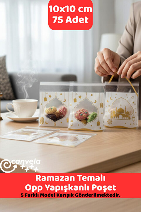 CANVELA 75 Adet Ramazan Kurban Kandil Mevlüt Bayram İçin Poşeti Opp Kendinden Yapışkanlı Poşet