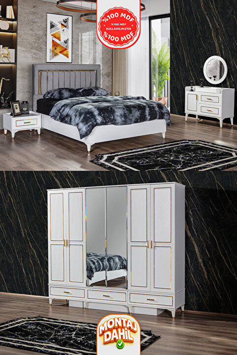 İMBAŞ Papatya Yatak Odası Takımı %100 MDF - Bazalı