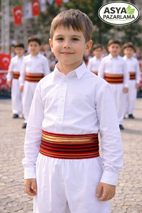 ASYA PAZARLAMA Erkek, Kız Çocuk Gösteri Bel Kuşağı, Okul Gösterisi Folklor Mehter Kostüm Bel Kemeri, Keşan, Fular