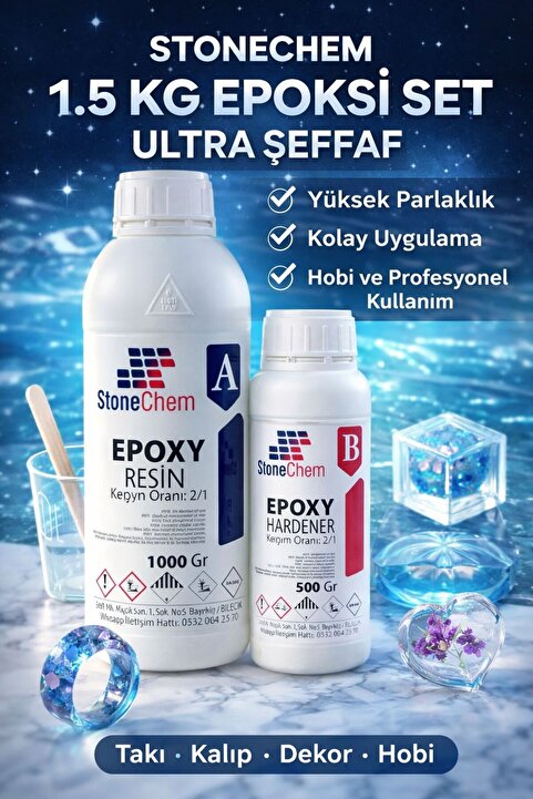 stonechem Ultra Şeffaf Epoksi 1,5 Kg – Ahşap, Tepsi ve Magnet Yapımı İçin (HEDİYELİ)