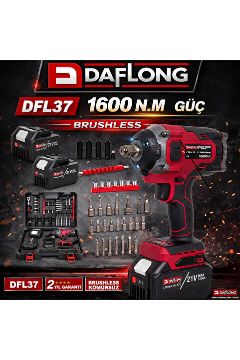 Daflong 21V PROFESYONEL 15 PİLLİ KÖMÜRSÜZ 1/2 1600NM TORKLU SOMUN SIKMA MAKİNASI -DFL-37E