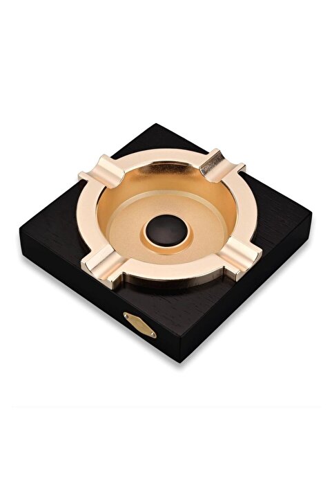 CIGARLOONG Ahşap Kare Puro Küllüğü Siyah Gold 4lü