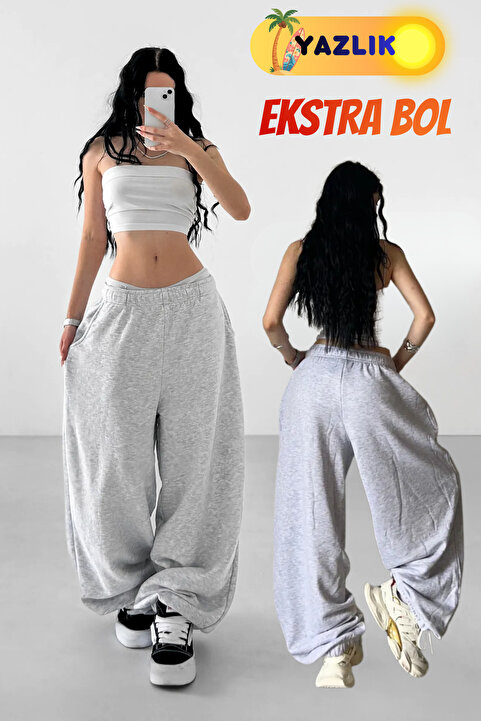 vladivosto Yazlık Baggy Büyük Beden Ekstra Bol Paçası Lastikli İç Göstermeyen Kumaş Pamuklu Oversize Eşofman