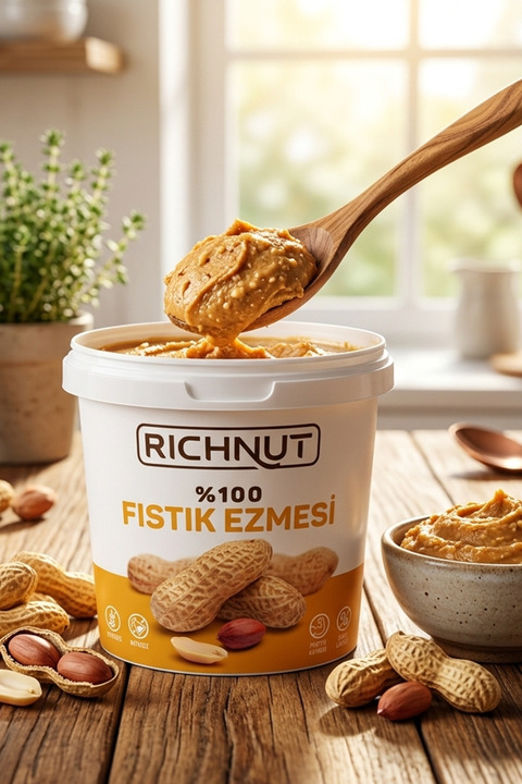 Deva Çiftliği Richnut Şekersiz %100 Saf Doğal Fıstık Ezmesi 1 Kg